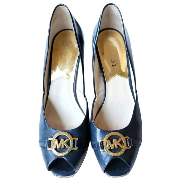 Michael Kors Women's Wedge Heels Navy Blue Patent Leather Size 7M - Picture 4 of 10